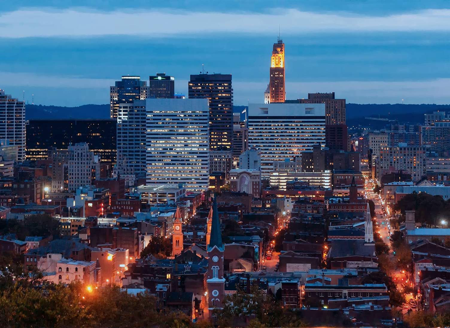 an aerial view of a city with a clock tower that says ' clock tower ' on it